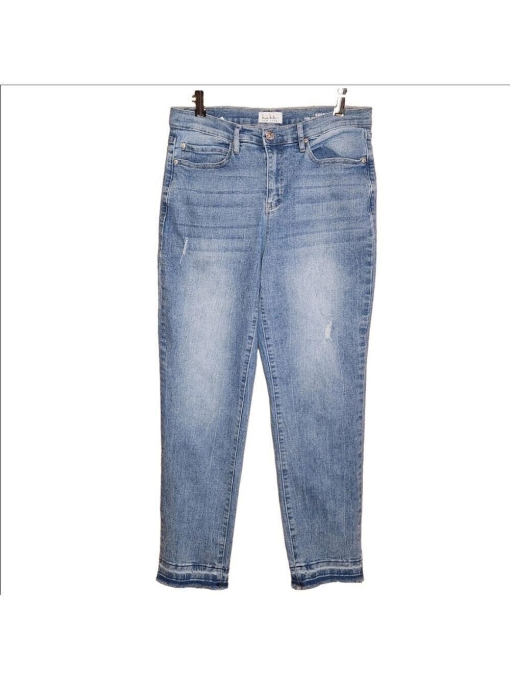 NICOLE MILLER SOHO HIGH RISE SLIM STRAIGHT JEAN RAW HEM SIZE 8